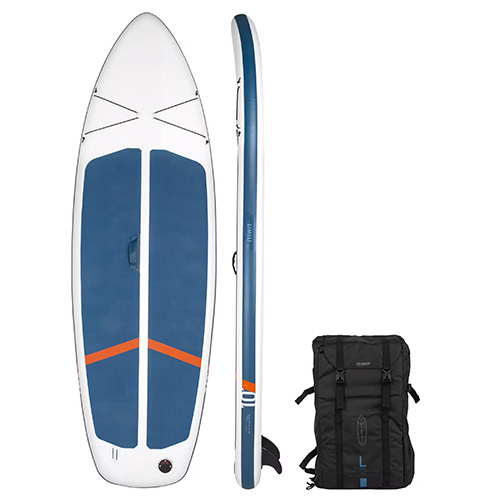 Stand up Paddle ultra compact et stable 10 pieds (130 kg max) blanc et bleu